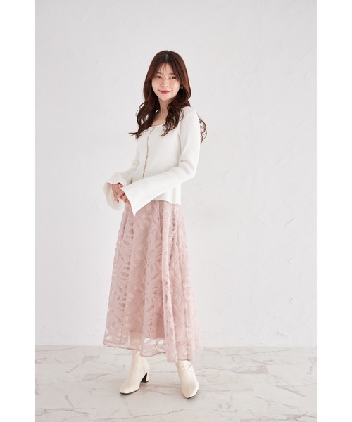 tocco closet（トッコ　クローゼット）の「フレアスリーブラメリブニットプルオーバー（ニット/セーター・レディース・ボルドー/オフホワイト/ブルー・M）」の10枚目の写真