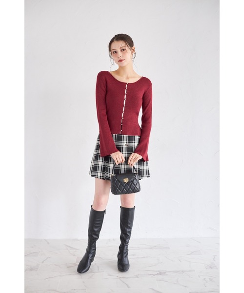 tocco closet（トッコ　クローゼット）の「フレアスリーブラメリブニットプルオーバー（ニット/セーター・レディース・ボルドー/オフホワイト/ブルー・M）」の7枚目の写真