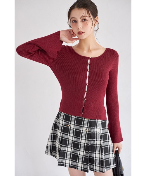 tocco closet（トッコ　クローゼット）の「フレアスリーブラメリブニットプルオーバー（ニット/セーター・レディース・ボルドー/オフホワイト/ブルー・M）」の13枚目の写真