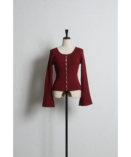 tocco closet（トッコ　クローゼット）の「フレアスリーブラメリブニットプルオーバー（ニット/セーター・レディース・ボルドー/オフホワイト/ブルー・M）」の18枚目の写真