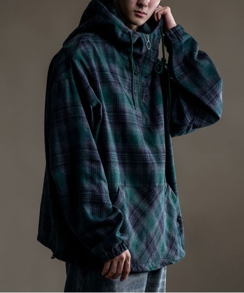 CALIFORNIA OUTFITTERS(カリフォルニア アウトフィッターズ)の「10A10 フランネル チェック ハーフジップ プルオーバー シャツ(パーカー・メンズ・ブラック/グリーン・FREE)」の2枚目の写真