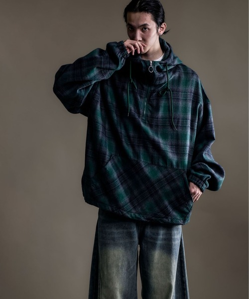 CALIFORNIA OUTFITTERS(カリフォルニア アウトフィッターズ)の「10A10 フランネル チェック ハーフジップ プルオーバー シャツ(パーカー・メンズ・ブラック/グリーン・FREE)」の7枚目の写真