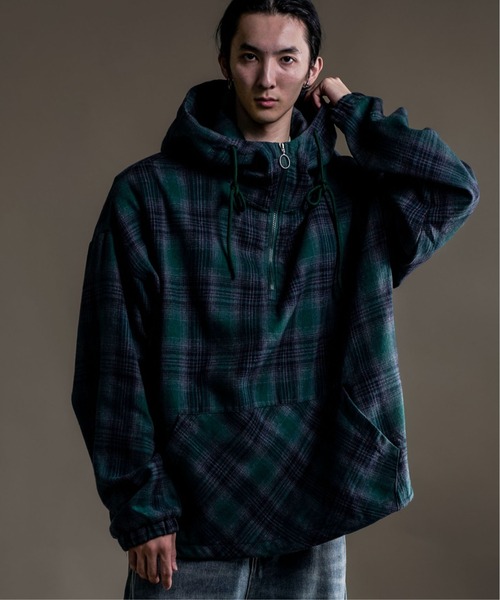CALIFORNIA OUTFITTERS(カリフォルニア アウトフィッターズ)の「10A10 フランネル チェック ハーフジップ プルオーバー シャツ(パーカー・メンズ・ブラック/グリーン・FREE)」の10枚目の写真