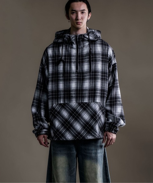 CALIFORNIA OUTFITTERS(カリフォルニア アウトフィッターズ)の「10A10 フランネル チェック ハーフジップ プルオーバー シャツ(パーカー・メンズ・ブラック/グリーン・FREE)」の9枚目の写真
