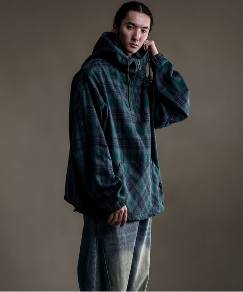 CALIFORNIA OUTFITTERS(カリフォルニア アウトフィッターズ)の「10A10 フランネル チェック ハーフジップ プルオーバー シャツ(パーカー・メンズ・ブラック/グリーン・FREE)」の6枚目の写真