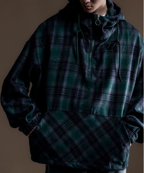 CALIFORNIA OUTFITTERS(カリフォルニア アウトフィッターズ)の「10A10 フランネル チェック ハーフジップ プルオーバー シャツ(パーカー・メンズ・ブラック/グリーン・FREE)」の12枚目の写真