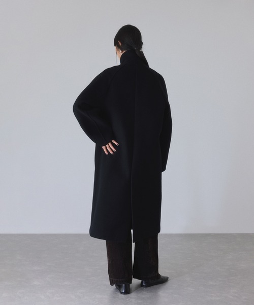アダムエロペ　ウールボンディングラグランロングコート　新品　ブラック ウールボンディングラグランロングコート（ステンカラーコート）｜ADAM