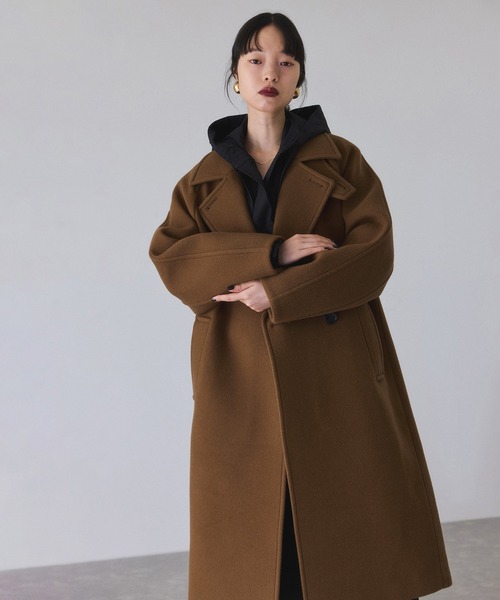 ウールボンディングラグランロングコート　キャメル36 ウールボンディングラグランロングコート（ステンカラーコート）｜ADAM