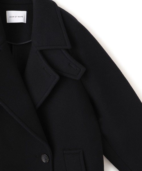 アダムエロペ　ウールボンディングラグランロングコート　新品　ブラック ウールボンディングラグランロングコート（ステンカラーコート）｜ADAM