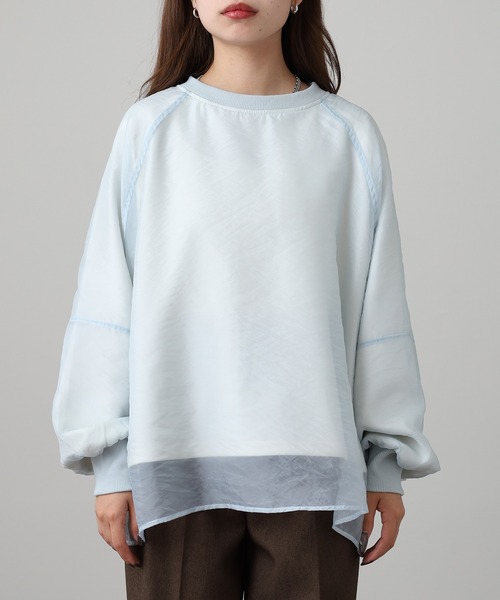 OMNES(オムネス)の「オーガンジーレイヤードダンボールニットボリューム袖プルオーバー(Tシャツ/カットソー・レディース・オフホワイト/ブルー・FREE)」の13枚目の写真