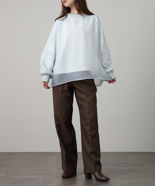 OMNES(オムネス)の「オーガンジーレイヤードダンボールニットボリューム袖プルオーバー(Tシャツ/カットソー・レディース・オフホワイト/ブルー・FREE)」の12枚目の写真