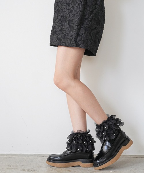 mili an deni（ミリアンデニ）の「パール付きフリルソックス（ソックス/靴下・レディース・アイボリー/ブラック・F）」の8枚目の写真