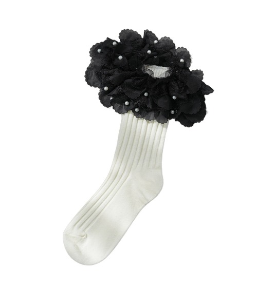 mili an deni（ミリアンデニ）の「パール付きフリルソックス（ソックス/靴下・レディース・アイボリー/ブラック・F）」の12枚目の写真