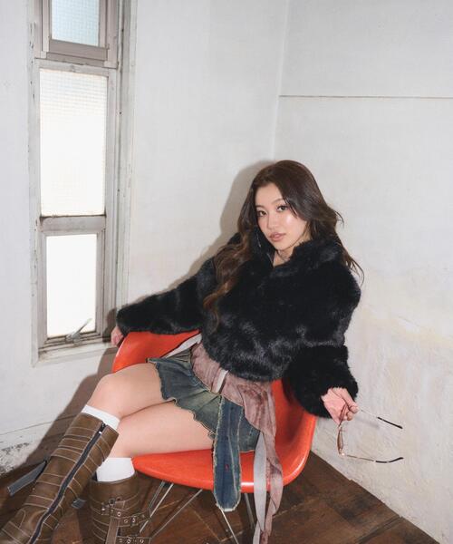 dispark（ディスパーク）の「DISPARK/フェイクファーブルゾン（ブルゾン・レディース・ブラック/ブラウン・FREE）」の3枚目の写真