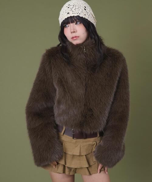 dispark（ディスパーク）の「DISPARK/フェイクファーブルゾン（ブルゾン・レディース・ブラック/ブラウン・FREE）」の9枚目の写真