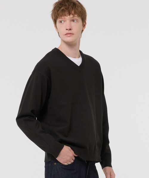 coco　Cニット ブラック コットンタッチVネックニットトップス（ニット/セーター）｜coca（coca