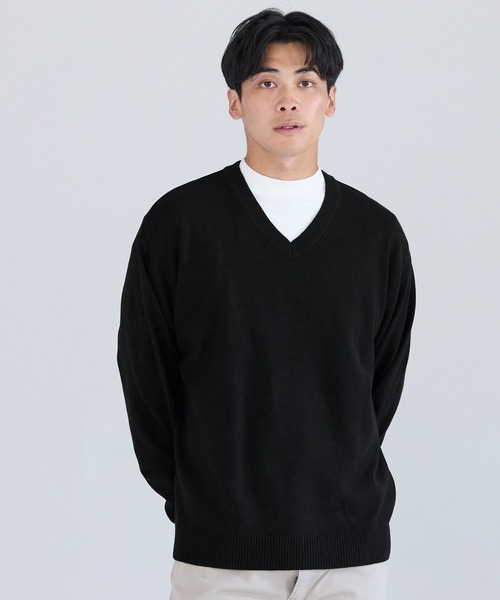 coco　Cニット ブラック コットンタッチVネックニットトップス（ニット/セーター）｜coca（coca