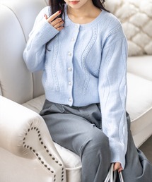 CLEAR BASIC | パールデザイン長袖ニットカーディガン[オフィスカジュアル 着回し抜群 大人]≪AW新作≫(カーディガン/ボレロ)