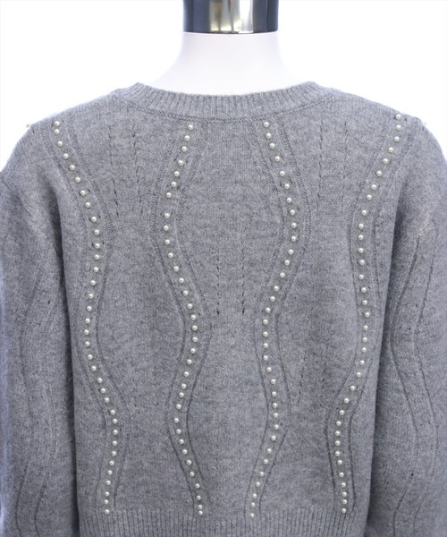 セール】パールデザイン長袖ニットカーディガン[オフィスカジュアル 着