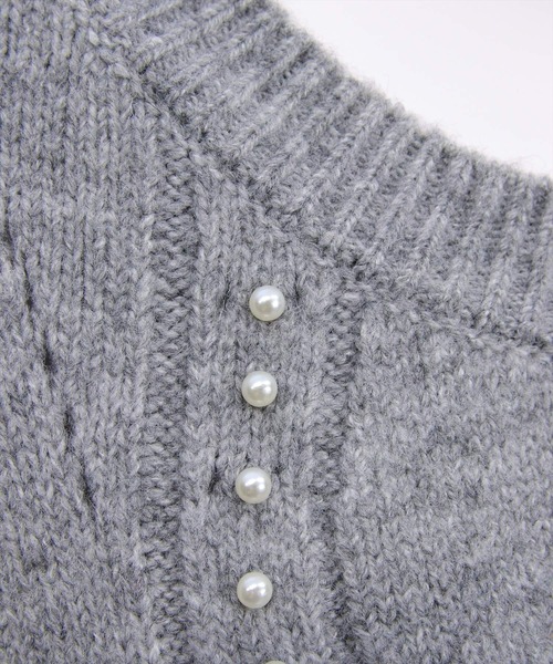 セール】パールデザイン長袖ニットカーディガン[オフィスカジュアル 着