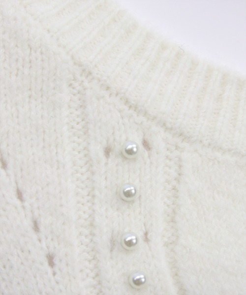 セール】パールデザイン長袖ニットカーディガン[オフィスカジュアル 着