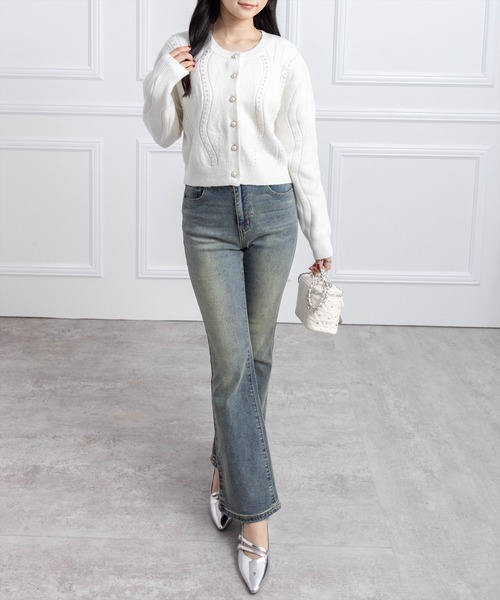 CLEAR BASIC（クリアベーシック）の「パールデザイン長袖ニットカーディガン[オフィスカジュアル 着回し抜群 大人]（カーディガン/ボレロ・レディース・サックスブルー/グレー/オフホワイト・F）」の21枚目の写真