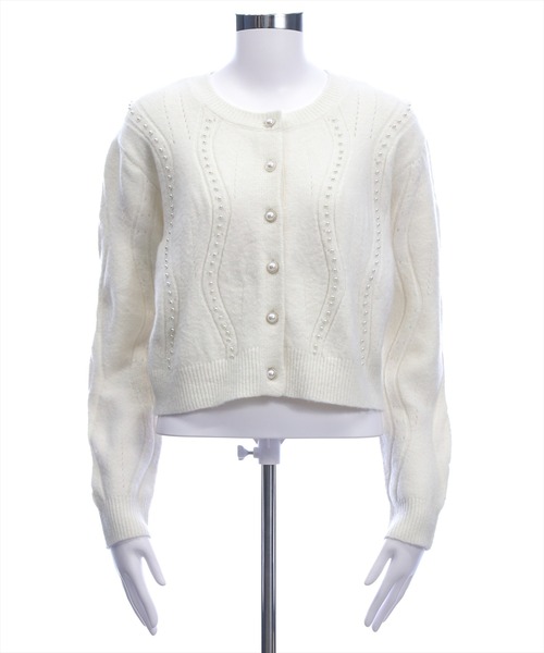セール】パールデザイン長袖ニットカーディガン[オフィスカジュアル 着
