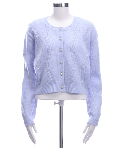 セール】パールデザイン長袖ニットカーディガン[オフィスカジュアル 着