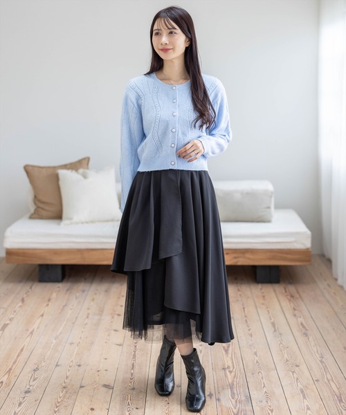 セール】パールデザイン長袖ニットカーディガン[オフィスカジュアル 着