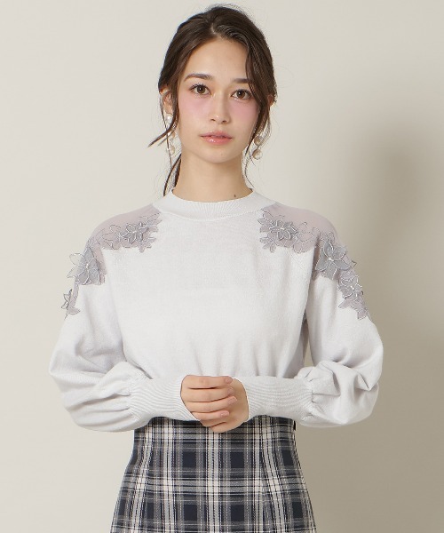 WILLSELECTION（ウィルセレクション）の「ショルダーエンブロイダリーニット（ニット/セーター・レディース・ブラック/サックスブルー/グレイッシュベージュ/オフホワイト・FREE）」の19枚目の写真