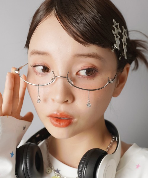 伊達メガネ/ハーフリム/セミリムレス/チャーム付き（メガネ）｜SPINNS