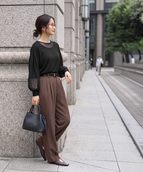STYLE DELI（スタイルデリ）の「【Made in JAPAN】部分チュールのとろけるカットソートップス（Tシャツ/カットソー・レディース・チャコールグレー/ホワイト/ブラック・MEDIUM）」の12枚目の写真