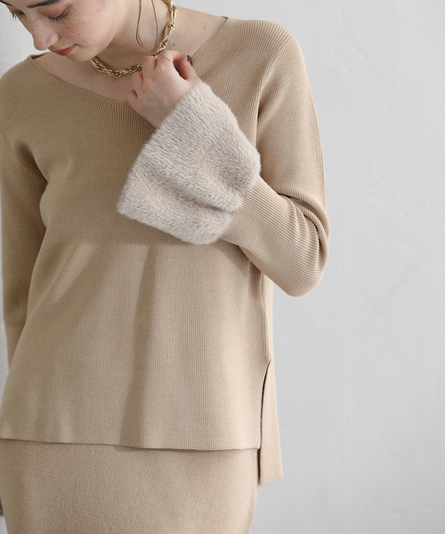 La TOTALITE（ラトータリテ）の「【洗える】セットアップニット（ワンピース・レディース・コバルトブルー/ベージュ・38/36）」の6枚目の写真