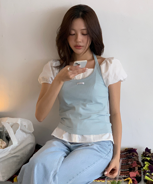 LETTER FROM MOON（レターフロムムーン）の「レターズラベルホルターネックトップ（スカイブルー）（Tシャツ/カットソー・レディース・その他・FREE）」の3枚目の写真