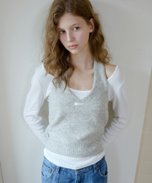 レターズヘアリー ビスチェウールニット(グレー)