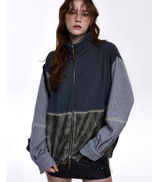 RSSC(アールエスエスシー)の「STITCHED MIX KNIT ZIP UP - CHARCOAL/GRAY(カーディガン/ボレロ・レディース・チャコール・1/2)」の4枚目の写真