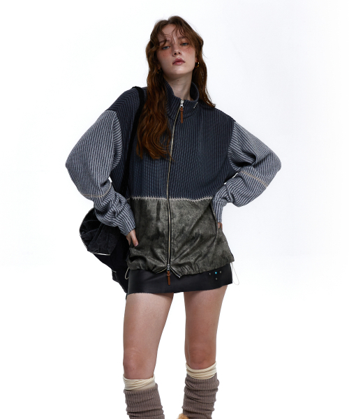 RSSC(アールエスエスシー)の「STITCHED MIX KNIT ZIP UP - CHARCOAL/GRAY(カーディガン/ボレロ・レディース・チャコール・1/2)」の5枚目の写真