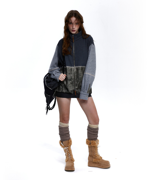 RSSC(アールエスエスシー)の「STITCHED MIX KNIT ZIP UP - CHARCOAL/GRAY(カーディガン/ボレロ・レディース・チャコール・1/2)」の6枚目の写真