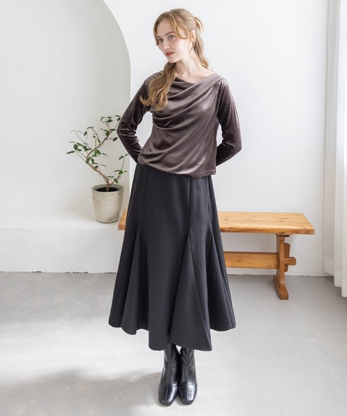 CLEAR BASIC（クリアベーシック）の「【低身長対応／サイズ展開あり】十二枚ハギドレープマーメイドスカート[オフィスカジュアル 着回し抜群 大人 フェミニン]（スカート・レディース・グレイッシュベージュ/ブラック/キャメル・PF/F）」の12枚目の写真