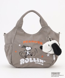 SNOOPYデザイン サイドギャザー2wayトート Mサイズ(スケートボード)