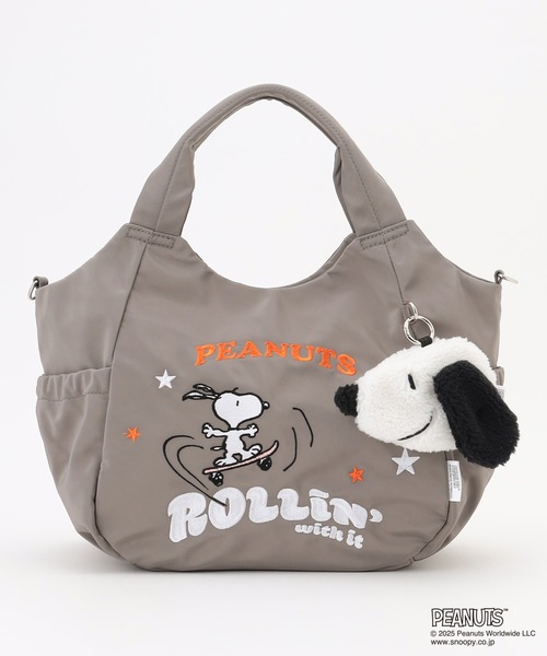 SNOOPYデザイン サイドギャザー2wayトート Mサイズ(スケートボード