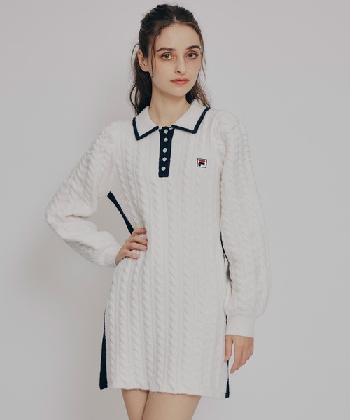 REDYAZEL（レディアゼル）の「［FILA×REDYAZEL］ケーブルニットポロミニワンピース（ワンピース・レディース・ネイビー/ブラウン/レッド/オフホワイト・FREE）」の2枚目の写真