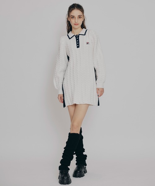 REDYAZEL（レディアゼル）の「［FILA×REDYAZEL］ケーブルニットポロミニワンピース（ワンピース・レディース・ネイビー/ブラウン/レッド/オフホワイト・FREE）」の14枚目の写真