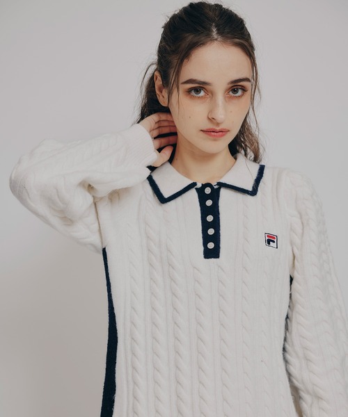 REDYAZEL（レディアゼル）の「［FILA×REDYAZEL］ケーブルニットポロミニワンピース（ワンピース・レディース・ネイビー/ブラウン/レッド/オフホワイト・FREE）」の15枚目の写真