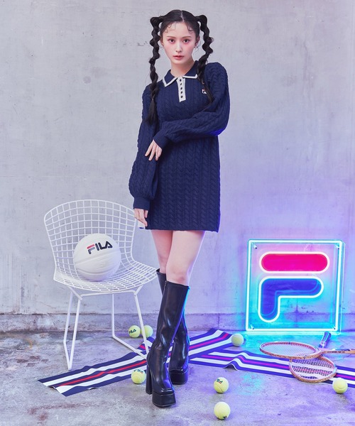REDYAZEL（レディアゼル）の「［FILA×REDYAZEL］ケーブルニットポロミニワンピース（ワンピース・レディース・ネイビー/ブラウン/レッド/オフホワイト・FREE）」の16枚目の写真