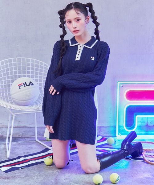 REDYAZEL（レディアゼル）の「［FILA×REDYAZEL］ケーブルニットポロミニワンピース（ワンピース・レディース・ネイビー/ブラウン/レッド/オフホワイト・FREE）」の17枚目の写真