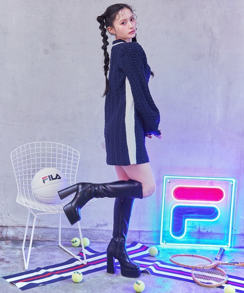 REDYAZEL（レディアゼル）の「［FILA×REDYAZEL］ケーブルニットポロミニワンピース（ワンピース・レディース・ネイビー/ブラウン/レッド/オフホワイト・FREE）」の18枚目の写真