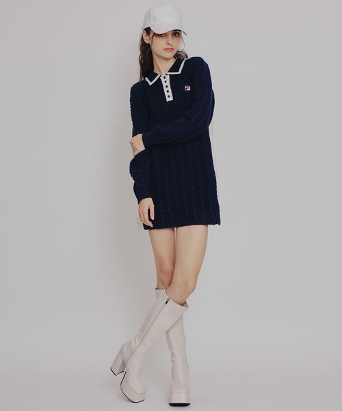 REDYAZEL（レディアゼル）の「［FILA×REDYAZEL］ケーブルニットポロミニワンピース（ワンピース・レディース・ネイビー/ブラウン/レッド/オフホワイト・FREE）」の19枚目の写真