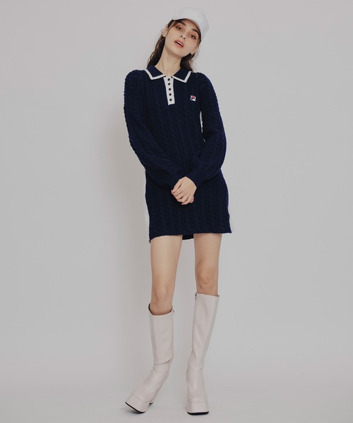 REDYAZEL（レディアゼル）の「［FILA×REDYAZEL］ケーブルニットポロミニワンピース（ワンピース・レディース・ネイビー/ブラウン/レッド/オフホワイト・FREE）」の20枚目の写真
