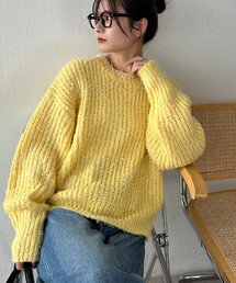 【WEB限定】ショート丈リボーンヤーン袖ボリュームニット